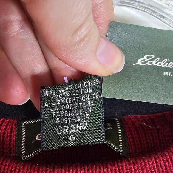 VTG Eddie Bauer Mens Sport Shop Crewneck Sweater Sz L Tall Red Blokecore 90s - Picture 6 of 9